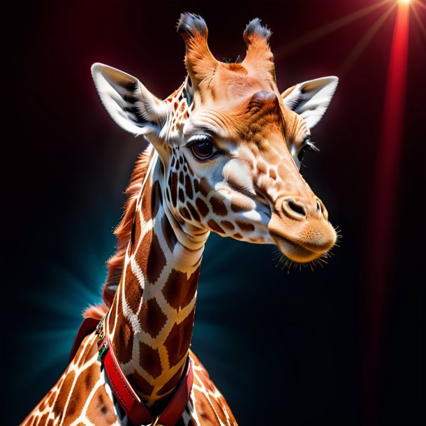 Photo of a giraffe in a red belt