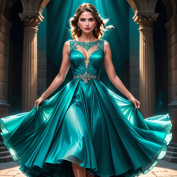 Illustration of a teal dress from stone