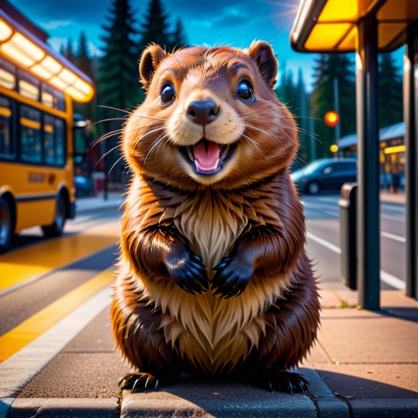 Photo of a smiling of a beaver on the bus stop