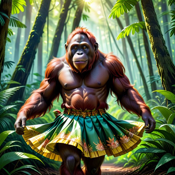 Illustration of a orangutan in a skirt in the forest