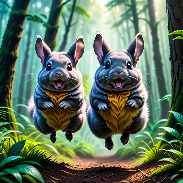 Image of a jumping of a chinchillas in the forest