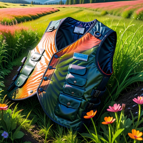 Picture of a salmon in a vest in the meadow