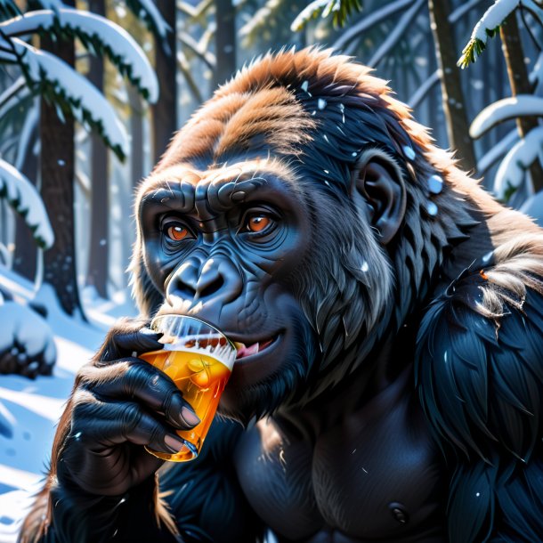 Picture of a drinking of a gorilla in the snow