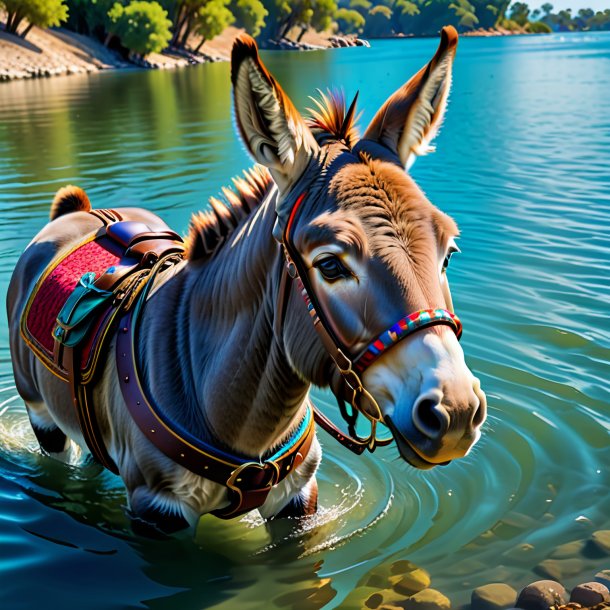 Рисунок осла в ремне в воде