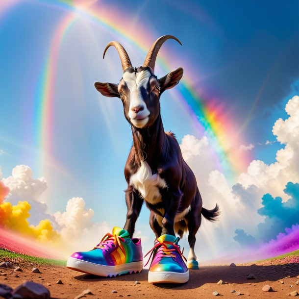 Photo of a goat in a shoes on the rainbow