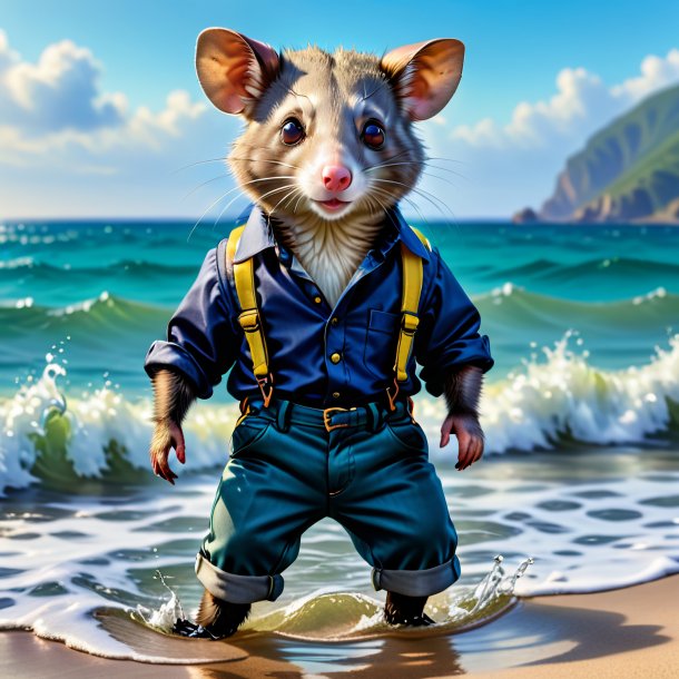 Photo of a possum in a trousers in the sea