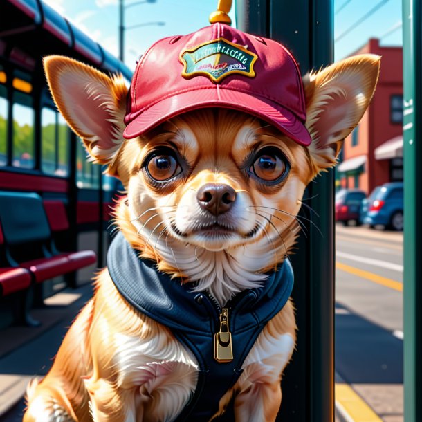 Dibujo de un chihuahua en una tapa en la parada de autobús