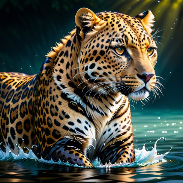 Drawing of a leopard in a coat in the water