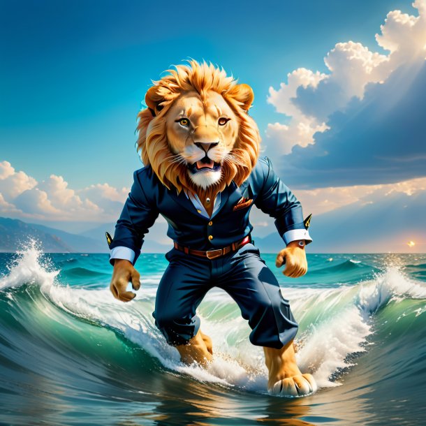 Picture of a lion in a trousers in the sea