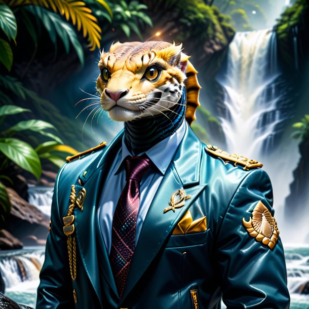 Image of a cobra in a jacket in the waterfall