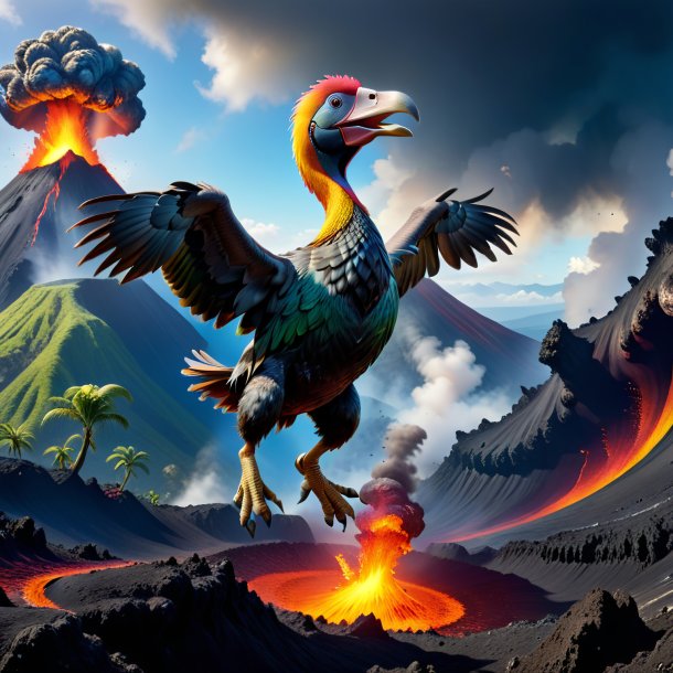 Pic of a jumping of a dodo in the volcano