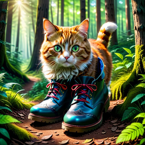 Photo d'un chat dans une chaussure dans la forêt