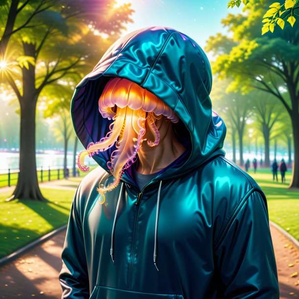 Ilustração de uma água-viva em um hoodie no parque