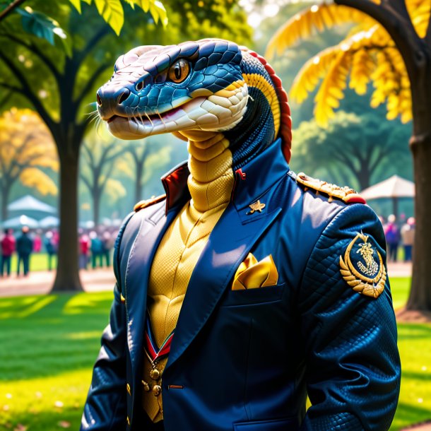 Image of a king cobra in a jacket in the park