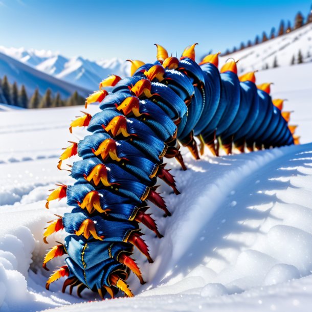 Foto de uma centopeia em um jeans na neve