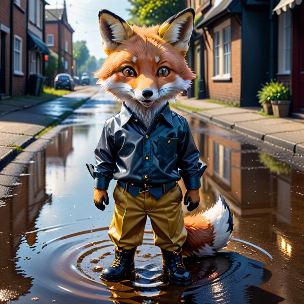 Image of a fox in a trousers in the puddle