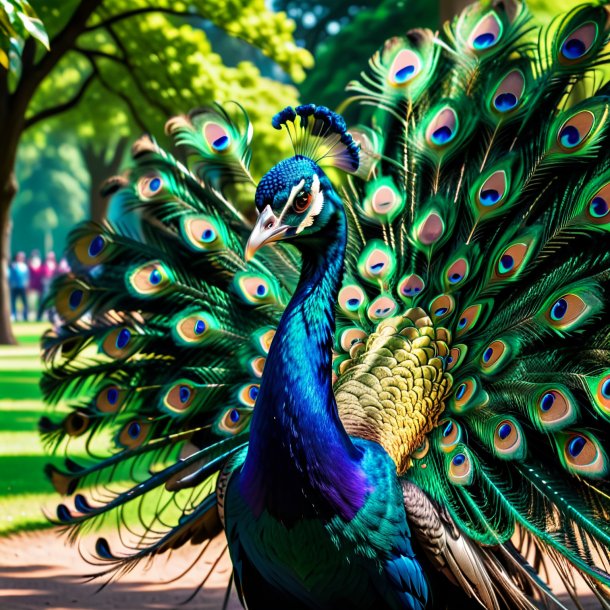 Image of a angry of a peacock in the park