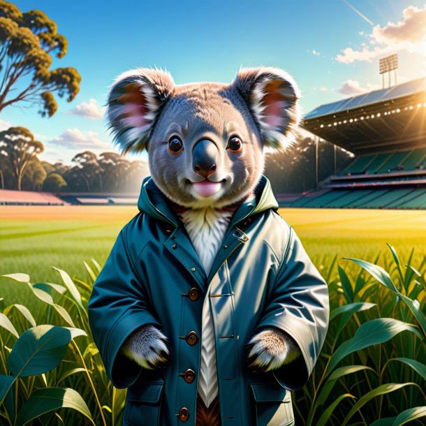 Drawing of a koala in a coat on the field