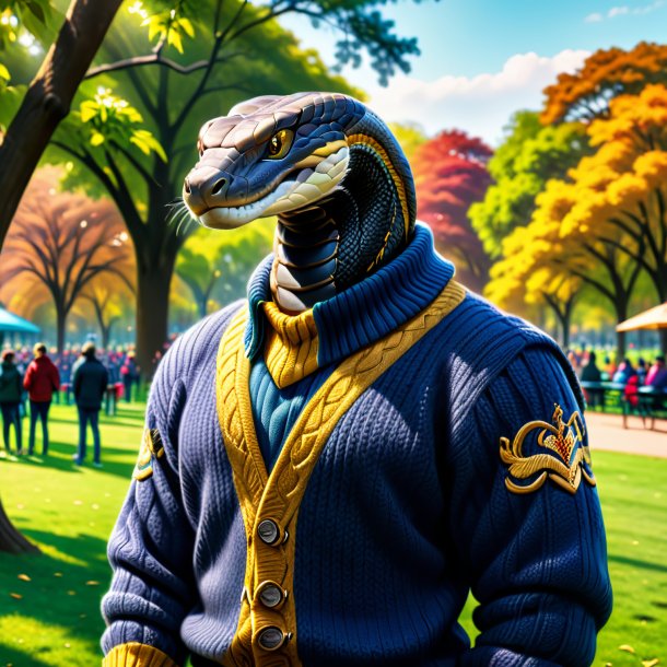 Drawing of a king cobra in a sweater in the park