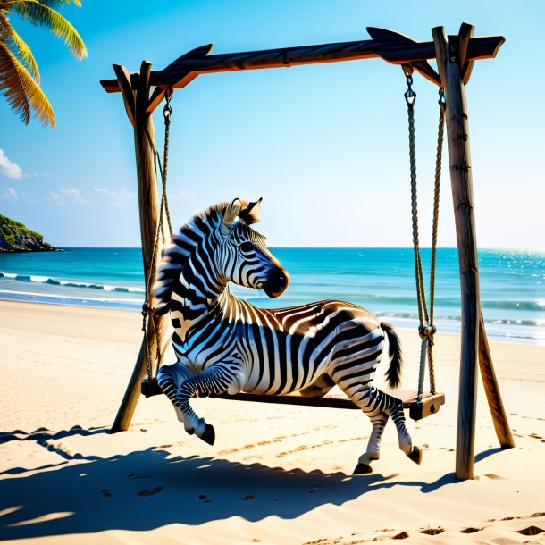 Image of a swinging on a swing of a zebra on the beach