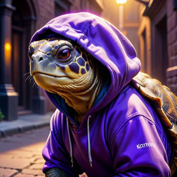 Image of a tortoise in a purple hoodie