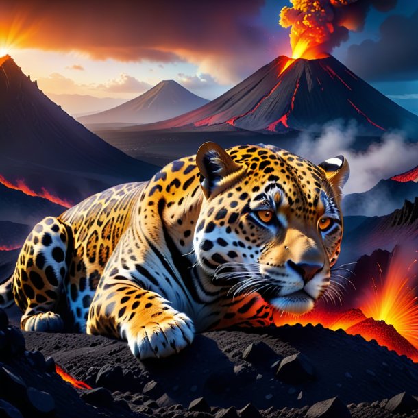 Picture of a sleeping of a jaguar in the volcano