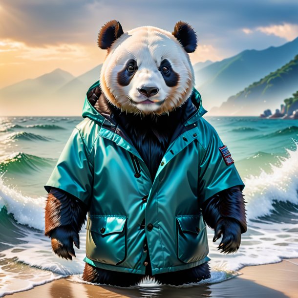 Pic d'un panda géant dans un manteau dans la mer