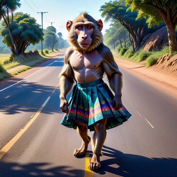 Drawing of a baboon in a skirt on the road