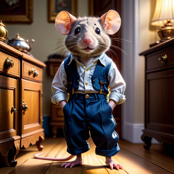 Photo of a rat in a trousers in the house