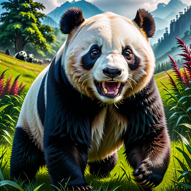 Imagen de un enojado de un panda gigante en el prado