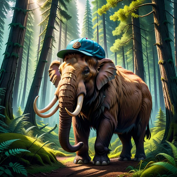 Pic of a mammoth in a cap in the forest