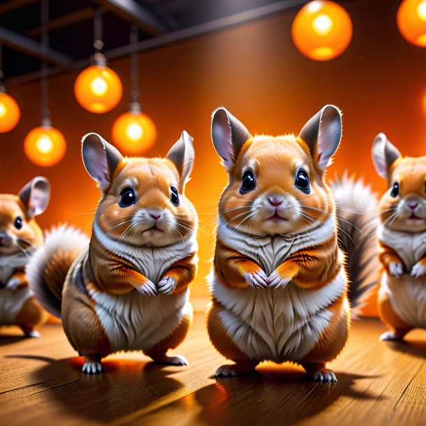 Foto de unas chinchillas naranjas bailando