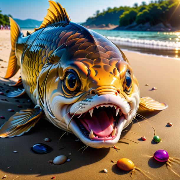 Image of a crying of a carp on the beach