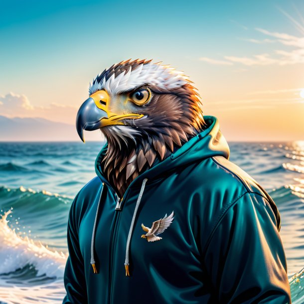 Photo of a eagle in a hoodie in the sea