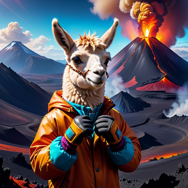 Dessin d'un lama dans un gants dans le volcan