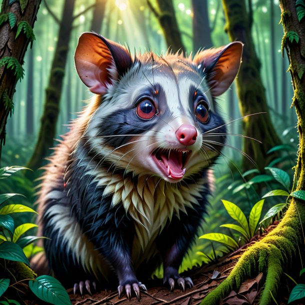 Pic d'un cri d'opossum dans la forêt