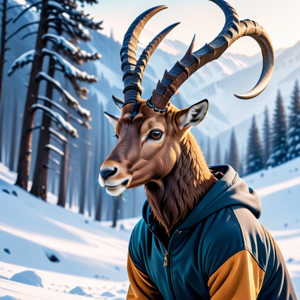 Picture of a ibex in a hoodie in the snow