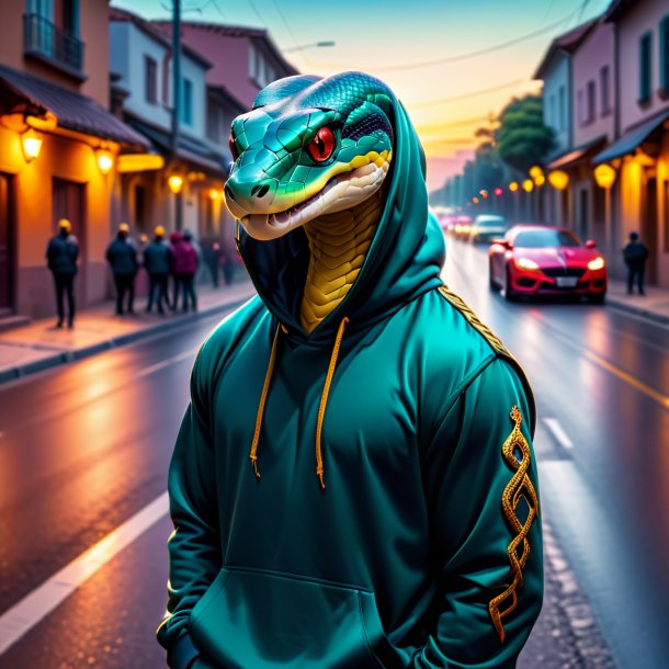 Picture of a snake in a hoodie on the road