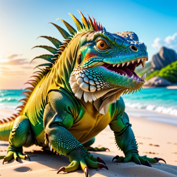 Picture of a threatening of a iguana on the beach