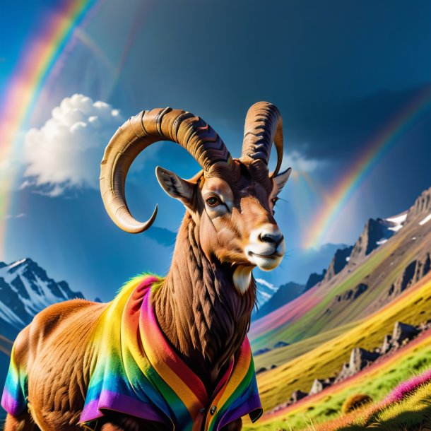 Picture of a ibex in a coat on the rainbow