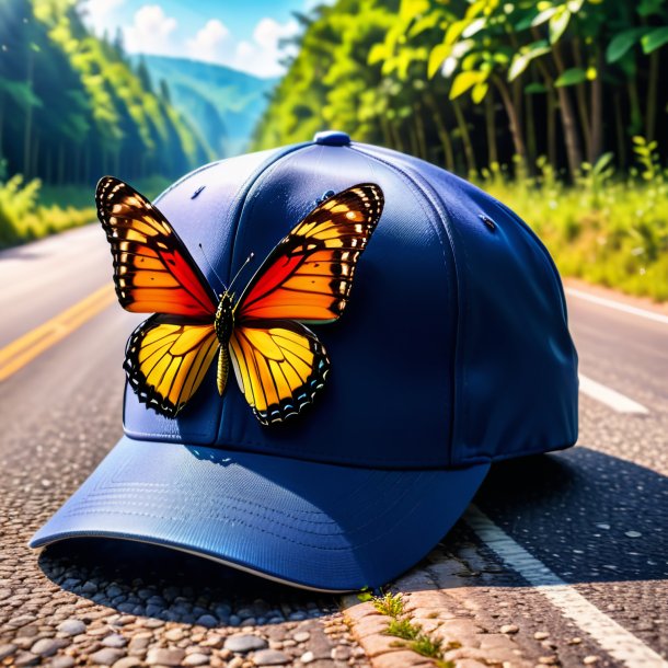 Photo d'un papillon dans une casquette sur la route