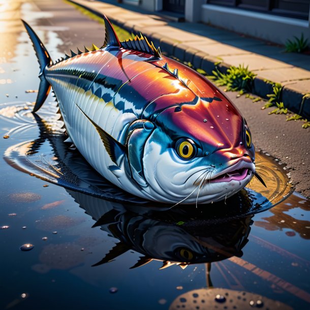 Picture of a resting of a tuna in the puddle