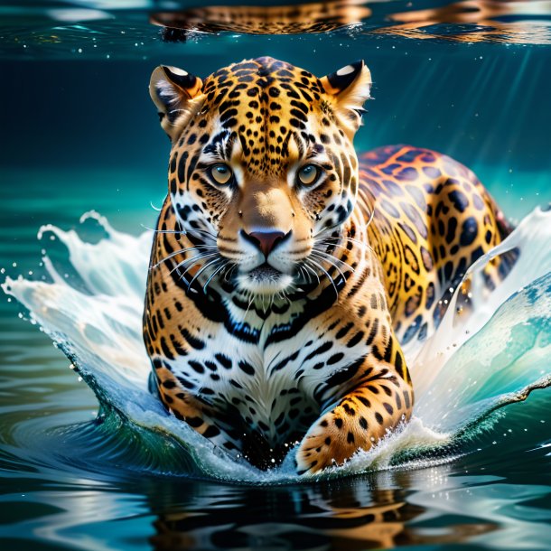 Foto de um jaguar em um vestido na água