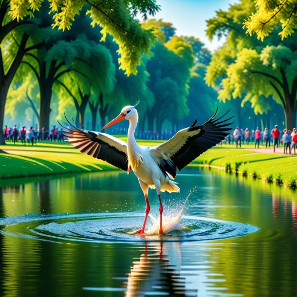 Picture of a swimming of a stork in the park