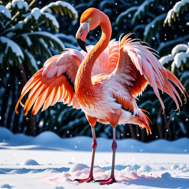 Picture of a angry of a flamingo in the snow