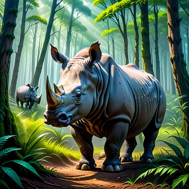 Picture of a waiting of a rhinoceros in the forest