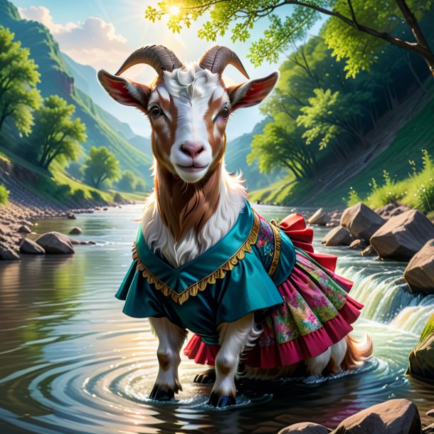 Illustration of a goat in a skirt in the river