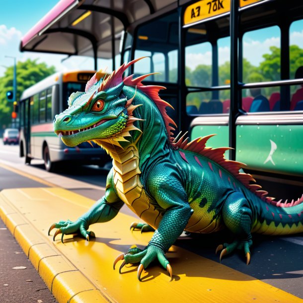 Image d'un basilic dans une chaussure sur l'arrêt de bus