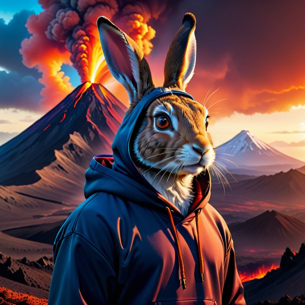 Picture of a hare in a hoodie in the volcano