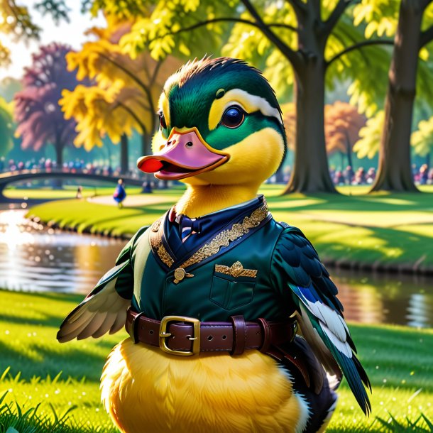 Foto de un pato en un cinturón en el parque